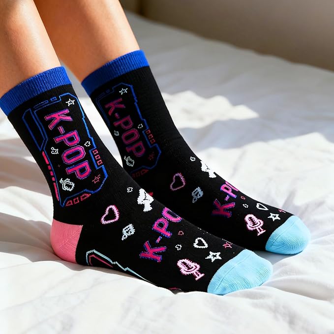 Kpop Socks, Kpop Merch for Girls, K Pop Fans, Lovers,K Pop Singing Socks for Singers 7-9 Years Girls, Music Gifts for Women, Teen Girl Valentines Day Gift, Korean K-pop Christmas Birthday Decorations