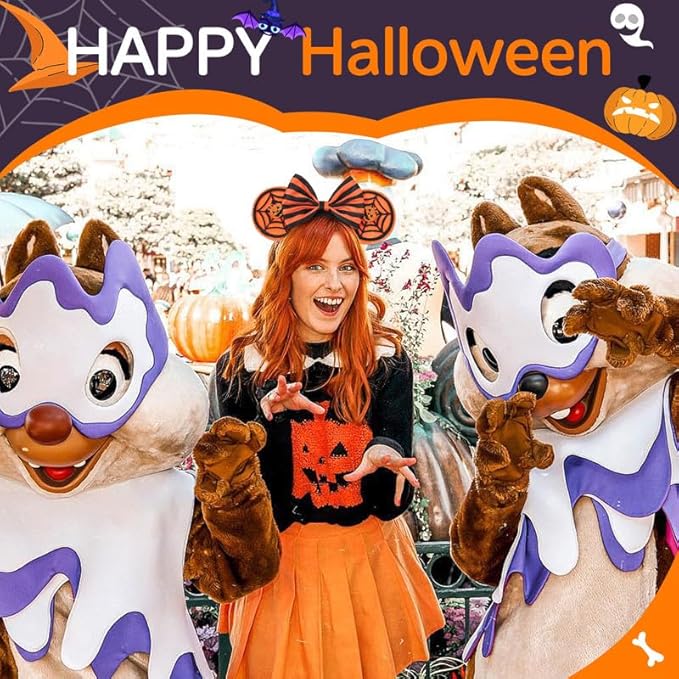 UNSPAZ Halloween Ears Headband, Glitter Pumpkin Headband for Adult Women Kids, Halloween Accessories