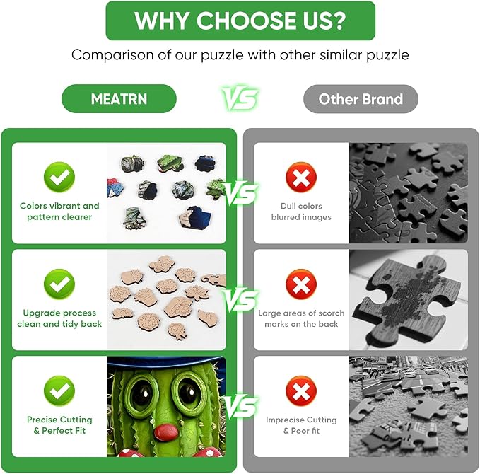 MEATRN Puzzles for Adults - Playful Cartoon Cactus Design with Hat Wooden Puzzles, Unique Plants Wood Jigsaw Puzzle for Friends and Children Gift, Family Game, 491 Pcs, 17 x 16.9in