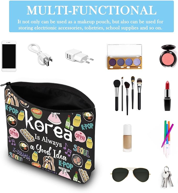 South Korea Travel Vacation Trip Souvenir Gift Korea Bachelorette Trip Gift South Korea Travel Accessory Bag for Korea Lovers (Good Idea Korea Black)