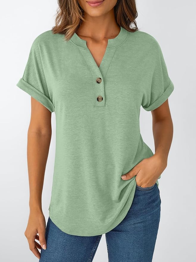 AUTOMET Women's Short Sleeve Shirts Henley Dressy Casual Summer Tops 2026 Spring Fashion Trendy Cute T-Shirts