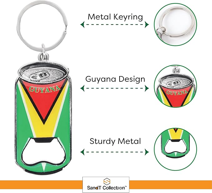 SandT Collection - Guyana Metal Beer Bottle Opener Keychain Set of 3 Cans