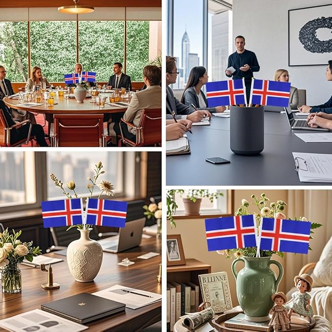 20 Pack Small Iceland Flags on Stick Mini Handheld Icelanders Flag for Parades, Independence Day and Patriotic Events 5x8 Inch Durable Weather-Resistant Flags with 12 Inch Sticks(Iceland)