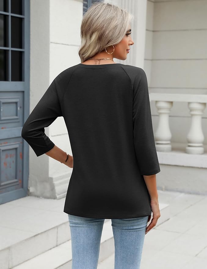 Zeagoo 3/4 Length Sleeve Womens Tops Casual V Neck Shirts Soft Basic Tees Business Work Blouses