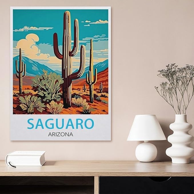 Jigsaw Puzzle 1000 Pieces for Adults，Saguaro Arizona Vintage Travel Poster，Kids Teens Large Families Puzzle Game（75x50cm）-BD56