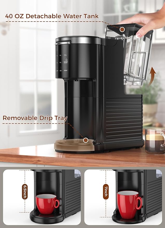 COWSAR Commercial Single Serve Coffee Maker, K Cup Coffee Brewer for Capsule and Ground Coffee, Capsule Coffee Machine with 40 Oz Water Tank, Instant-Heat, 5 Brew Sizes Up To 14 Oz, Black