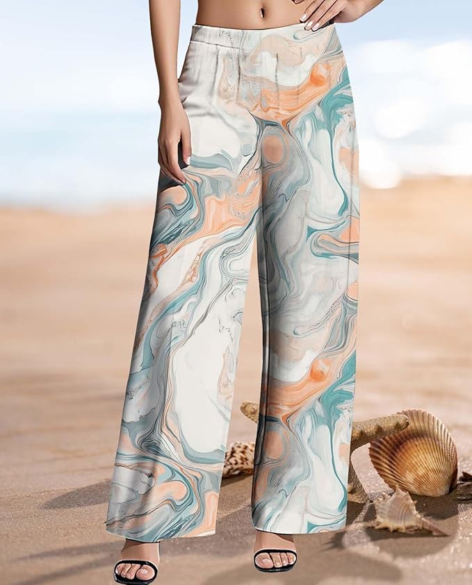 Womens Boho Pants Casual Oversize High Waisted Wide Leg Trousers Pattern Printed Ourdoors Pant for 2025 Summer