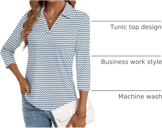 3/4 Length Sleeve Womens Tops Dressy Casual V Neck Polo Shirts Business Work Blouses 2025 Trendy Tunic Top