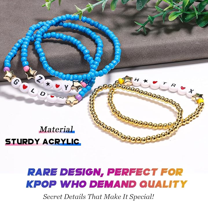 AICase for Korea-Pop Merch Gifts Toys Golden Inspired Bracelets 5 Pcs Stackable Stretch Flower Beaded Bracelets Costume Outfit Merchandise Jewelry Gifts for Fans Christmas Stocking_3110