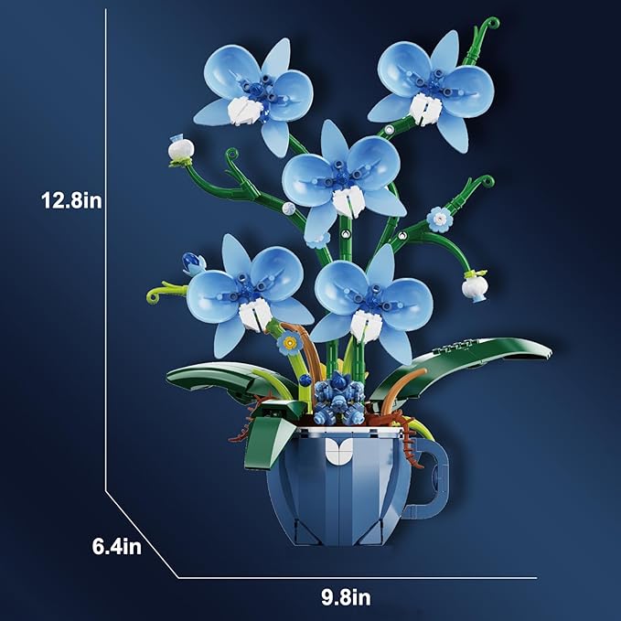 iixeal Blue Orchid Flower Building Set for Adults, Coffee Cup Orchid Botanical Collection Plant Building Kit, Home and Office Decor Gift for Christmas Day, Valentines, Birthday 567pcs