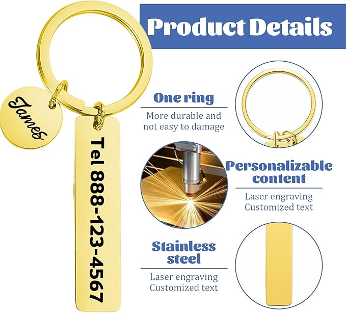 KBPTM Customized Double Sided Keychain - Personalized Engraved Text/Number/Name Keychain, Custom Key chain Gift for Boyfriend