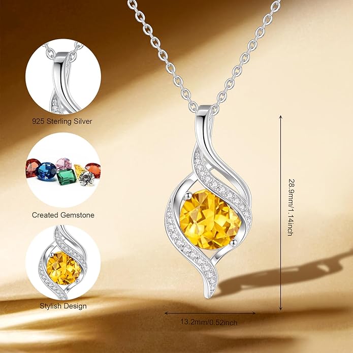 FANCIME Birthstone Necklace for Women Round Cubic Zirconia Necklace S925 Sterling Silver full Love Birthday Gifts for Mom Women