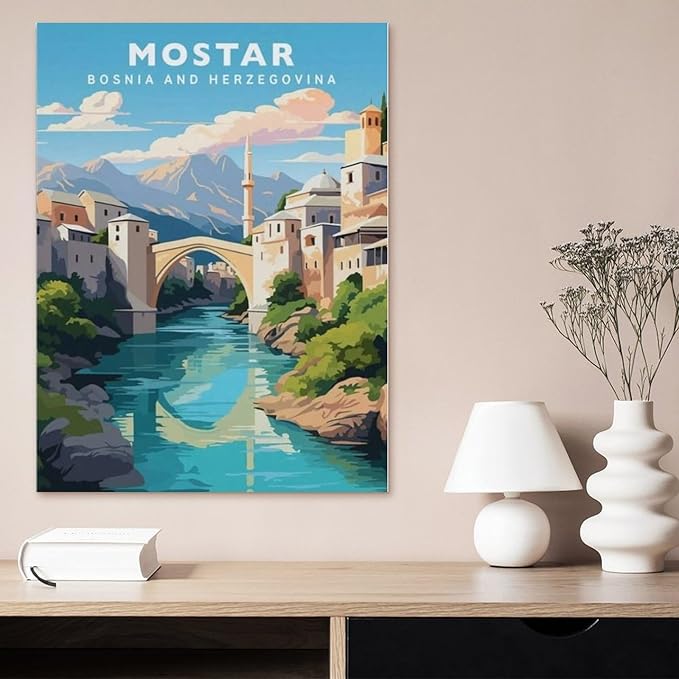 1000Pcs，Mostar Vintage Travel Poster，Jigsaw Adult Decompression Game Puzzle Students Toy for Children Christmas Birthday Gifts（50x70cm）-BG64