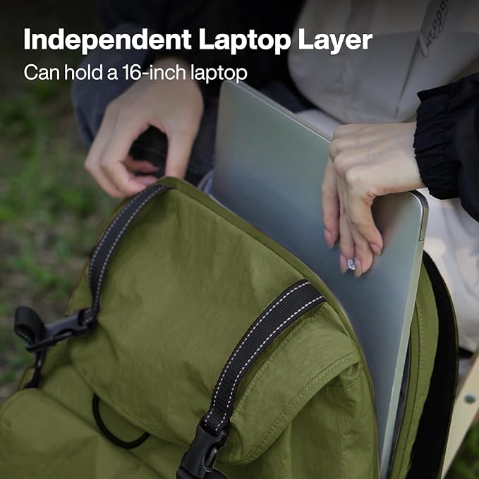 mixi Travel Backpack for Women Men, 18 Inch Carry On Laptop Backpack Flight Approved fits 16'' Laptop, Lightweight Waterproof Hiking Backpack Travel Outdoor Business Casual Daypack, Jungle Green