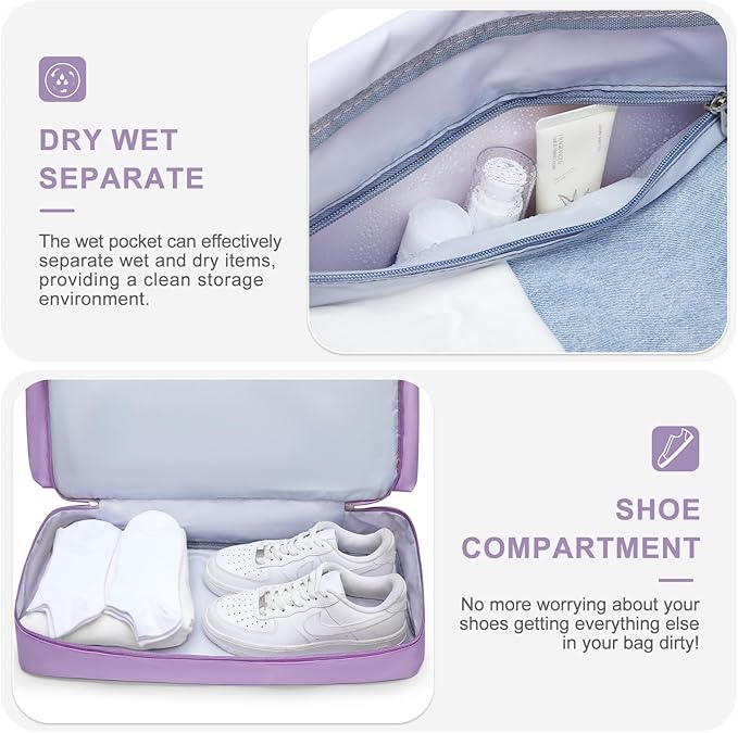 Small Gym Bag for Women, Travel Duffle Bag Carry On Weekender Bag with Shoe Compartment
