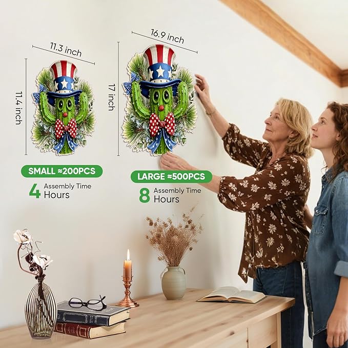 MEATRN Puzzles for Adults - Playful Cartoon Cactus Design with Hat Wooden Puzzles, Unique Plants Wood Jigsaw Puzzle for Friends and Children Gift, Family Game, 207 Pcs, 11.4 x 11.3in