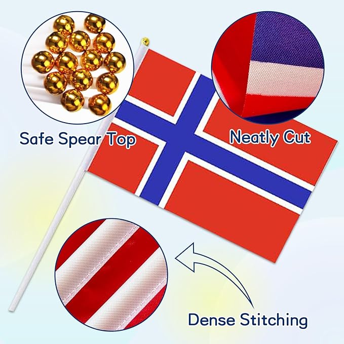 Norway Flag Small Norwegian Flag 12 Pack Mini Hand Held Norwegian Flags on Sticks for Party Parades Sports Events Patriotic Holiday Decorations