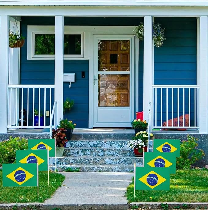 GSYLPFT 12 Pack Brazil Flags on Sticks Brazilian Small Mini Hand Held Flags for Office Classroom Holiday Party Decorations