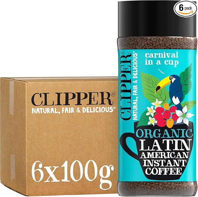 Clipper Coffee: Organic Latin American Instant Coffee – Medium Roast Coffee, Freeze Dried & Ethically Sourced – 6 Pack, 100g Per Jar