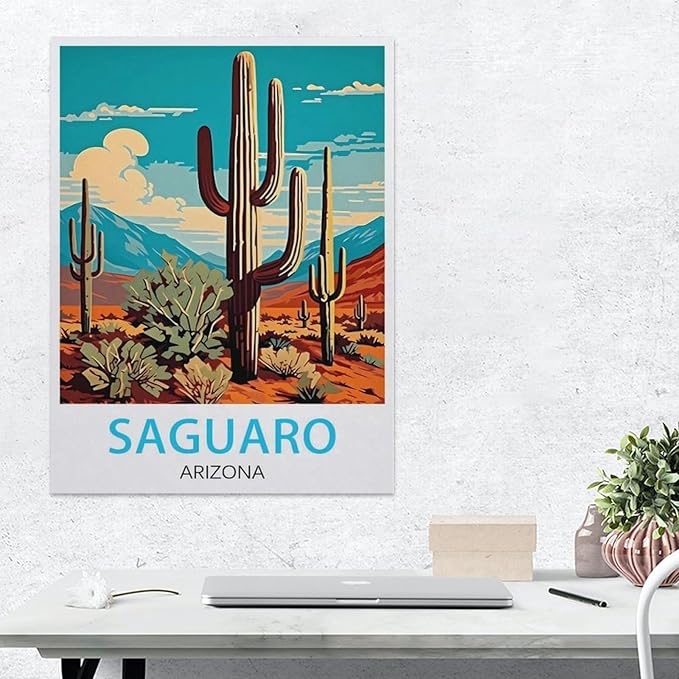 Jigsaw Puzzle 1000 Pieces for Adults，Saguaro Arizona Vintage Travel Poster，Kids Teens Large Families Puzzle Game（75x50cm）-BD56