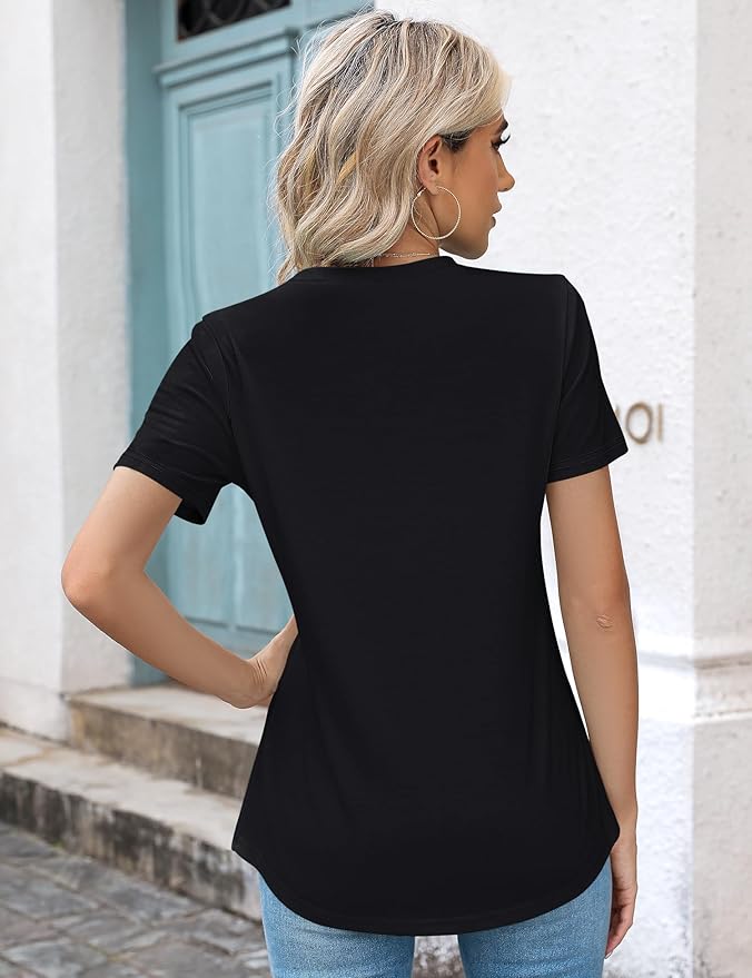 Kistore Womens Casual Crew Neck Short Sleeve Pleated Tops Blouses Fashion Clothes 2026