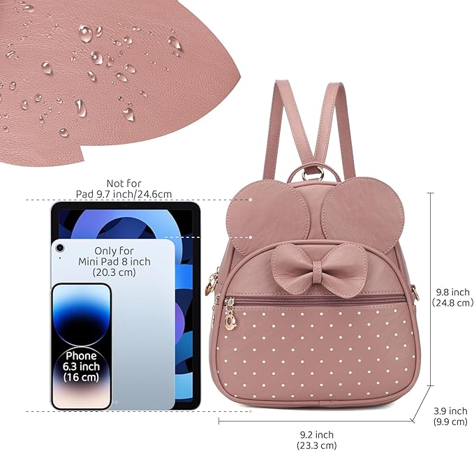 KL928 Girls Mini Backpack Bowknot Polka Dot Cute Daypacks Convertible Shoulder Bag Purse for Women (260 Pink)
