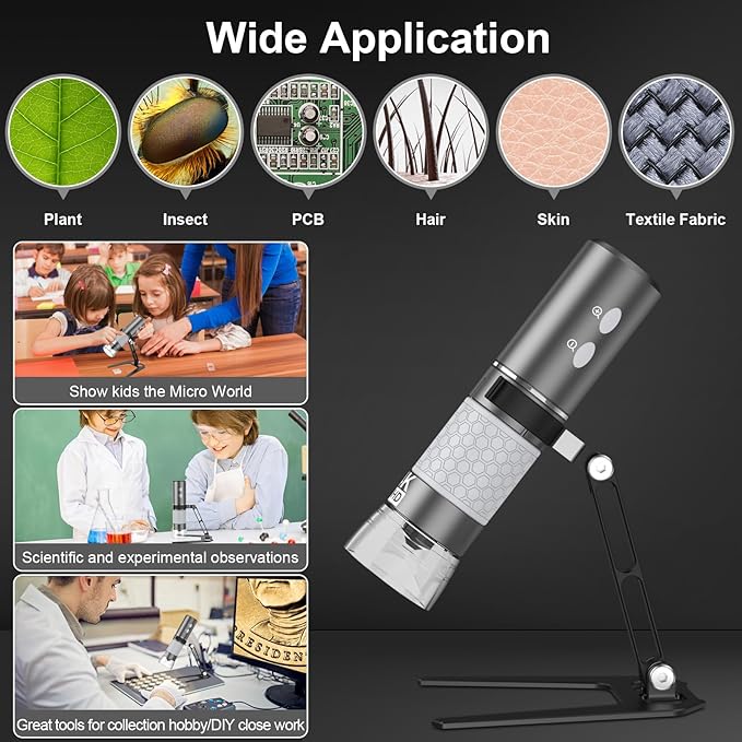 4K HD Wi-Fi Wireless Digital Microscope Camera Magnifier, Compatible for iPhone, iPad, Android Phones and PC