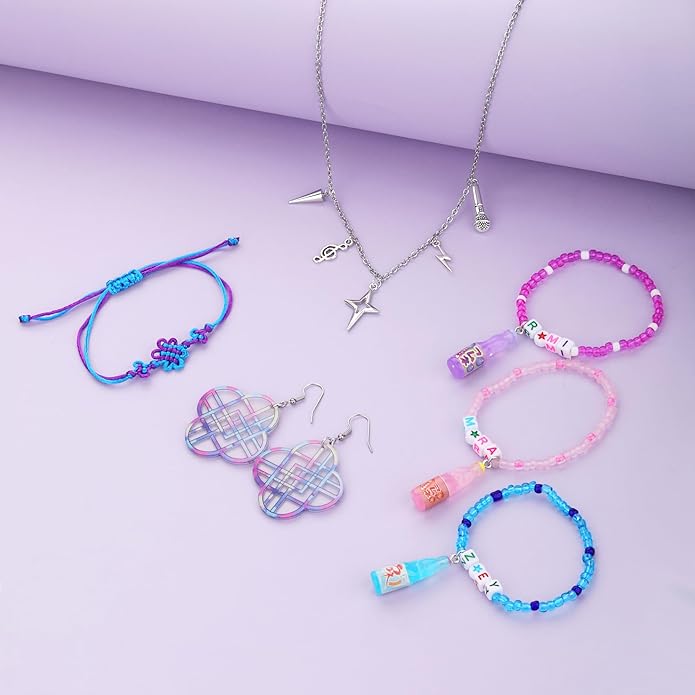 Phrantuchio 6Pcs Kpop Merch Jewelry Knot Friendship Bracelets Earrings Necklace Set Costume Outfit Accessories Gifts
