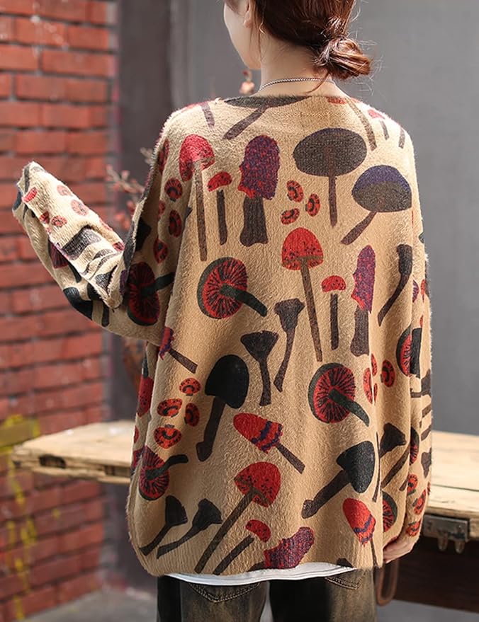 YESNO Women Christmas Sweater Graphic Printed Oversized Pullover Sweaters Casual Loose Knit Tops S01