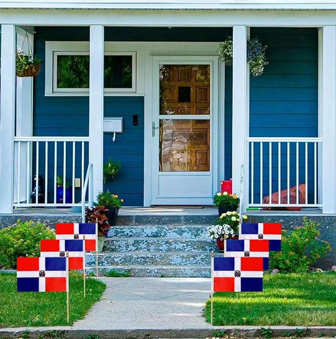 GSYLPFT 12 Pack Dominican Flags on Sticks Dominica Small Mini Hand Held Flags for Office Classroom Holiday Party Decorations