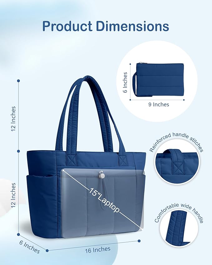 TOPDesign Puffy Tote Bag for Women with Cup Holder & Laptop Compartment & Cosmetic Bag & Trolley Sleeve for Work, Travel