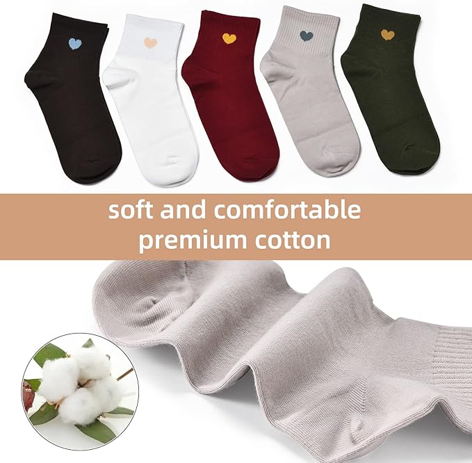Corlap Women's Cute Cotton Crew Athletic Running Socks - Ankle High, Novelty Fun Heart Design 5-Pairs (Gift Box)