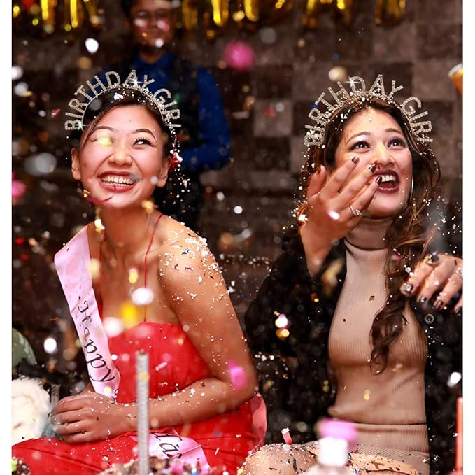 AOPRIE Birthday Girl Crown for Women with Flower Sash Gold Happy Birthday Tiara for Women Headband Princess Crown Rhinestone Accessories