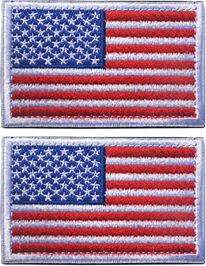 EmWoot 2PCS American Flag Patch Embroidered Morale Patch Military Tactical Patches Hook and Loop(USA White Border)