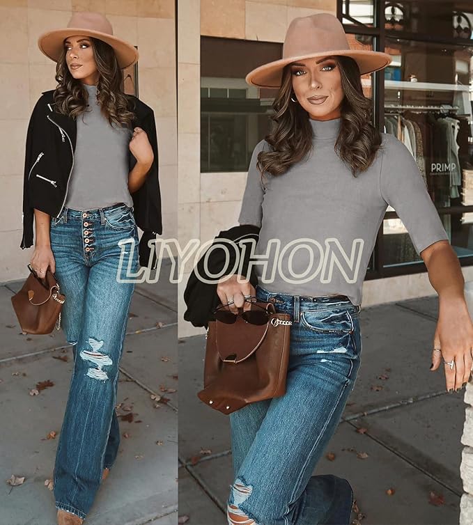 LIYOHON Womens Tops Dressy Casual Mock Turtleneck Business Short Sleeve T Shirts Going Out Tops 2026