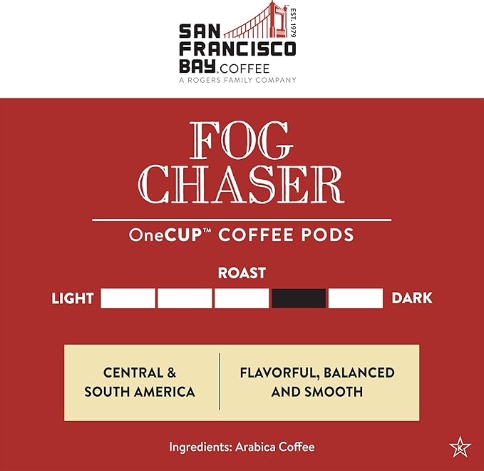 San Francisco Bay Coffee - Medium-Dark Roast - Fog Chaser (80 ct) - Single Serve Coffee Pods, Commercially Compostable, K Cup Compatible