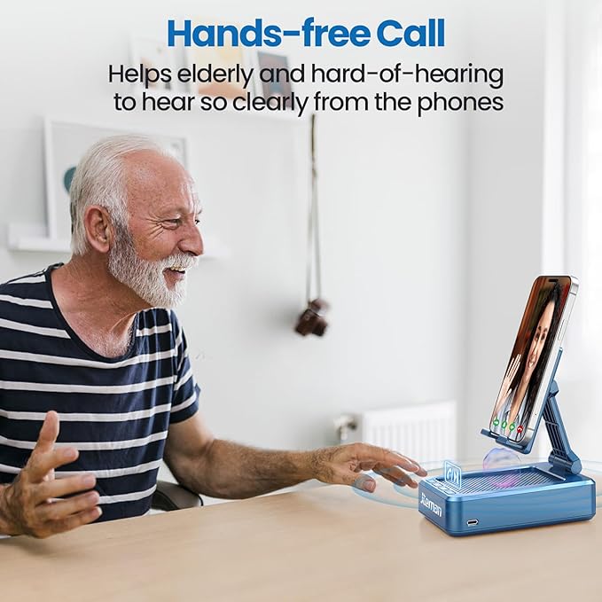 JTEMAN Phone Stand with Wireless Bluetooth Speaker, HD Surround Sound Bluetooth Speaker for Desk Perfect for Home Kitchen Gadgets Gifts,Compatible with iPhone/ipad/Samsung Galaxy(Blue)