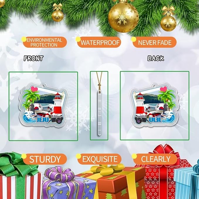 Jeju South Korea Christmas Ornament Transparent Acrylic Double Sided Tree Decoration Pendant Travel Souvenir Tourist Collection Personalized Car Backpack Accessories -4599