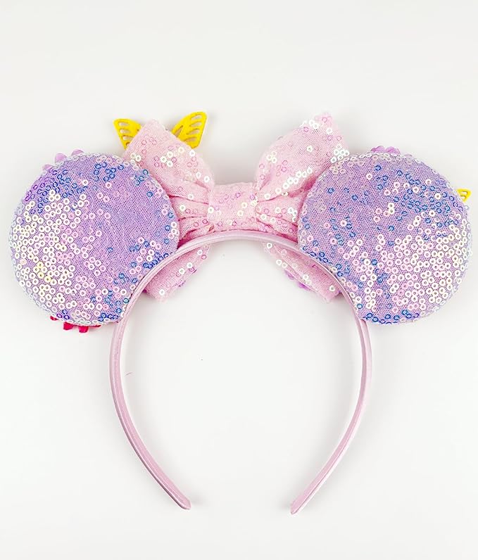 LIHELEI Mouse Ears Headband for Princess, Flower Mouse Ears for Princess Women Birthday Party Halloween Costume, Shiny Park Ears for Adult - Flower Headband