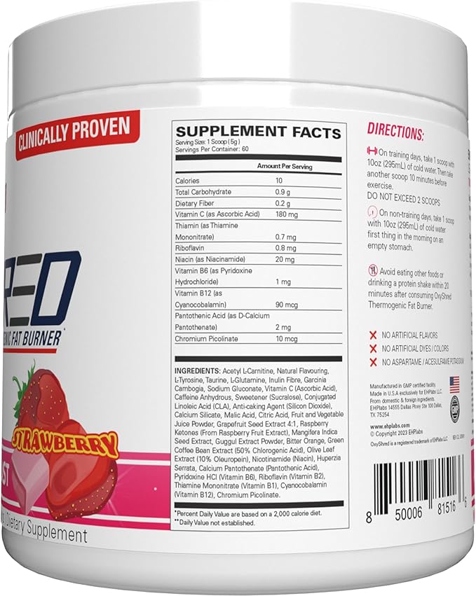 EHP Labs OxyShred Pre Workout Powder - Preworkout Powder with L Glutamine & Acetyl L Carnitine, Energy Boost Drink - Cosmic Blast, 60 Servings