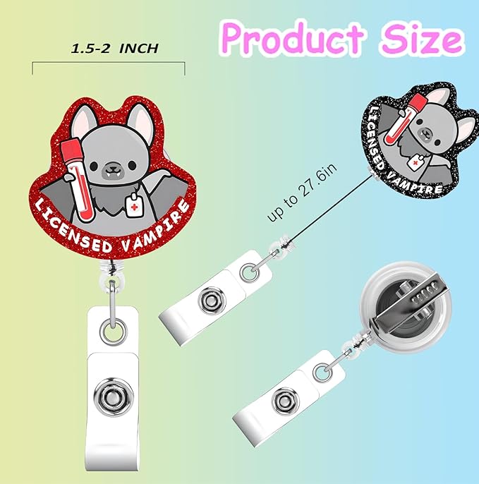 Phlebotomy Vampire Halloween Bat Badge Reels Retractable Funny Cute Badge Holder with Badge Reel ID Clip Name Tag Card Tag Card Badge Clip Acrylic Accessories Gifts Nurse Student RN Office Teacher