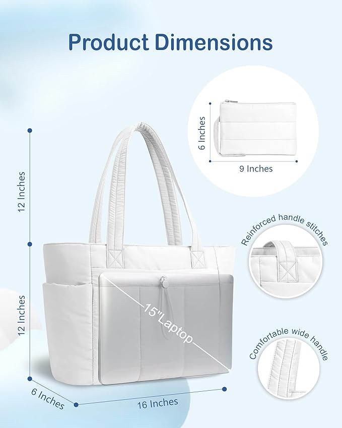 TOPDesign Puffy Tote Bag for Women with Cup Holder & Laptop Compartment & Cosmetic Bag & Trolley Sleeve for Work, Travel