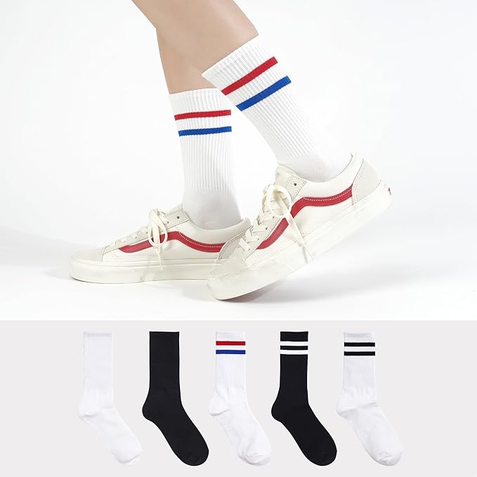 Kikiya Women's Cotton Crew Socks - Cute Flower Graphic Polka Dot Striped Heart Patterned - Ladies Girls Casual Socks Size 6-8
