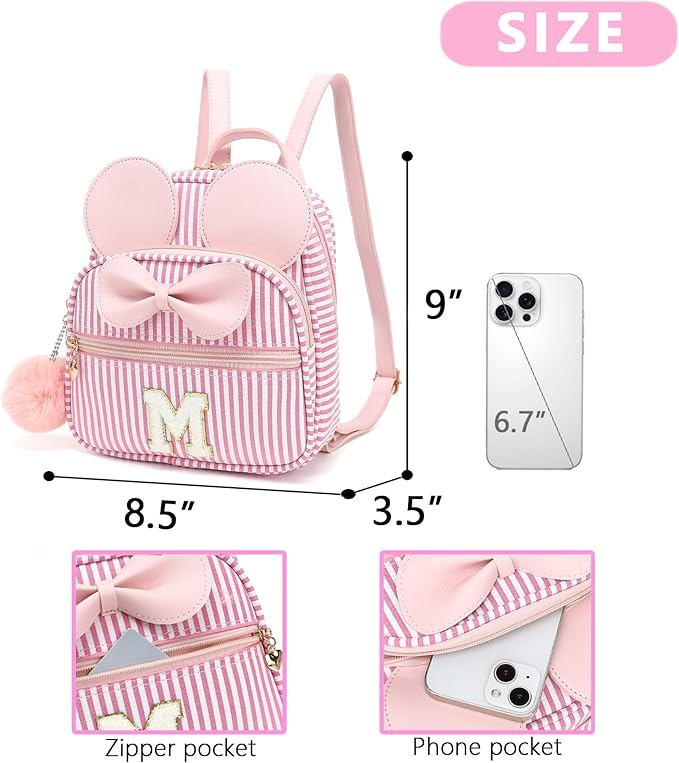 PRLINJSK Initial Mini Backpack for Girls Trendy Stuff Birthday Gift, Small Personalized Mouse Purse for Toddler Kids