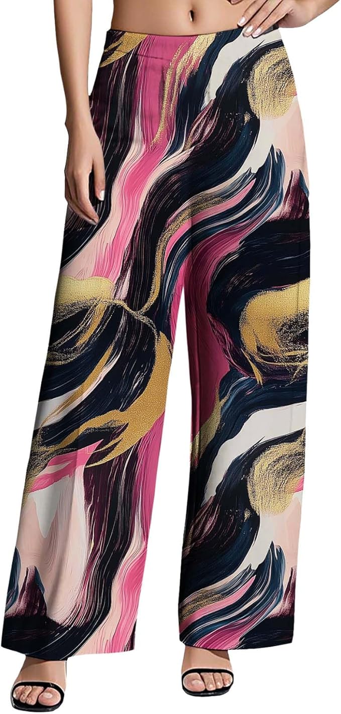 Womens Boho Pants Casual Oversize High Waisted Wide Leg Trousers Pattern Printed Ourdoors Pant for 2025 Summer