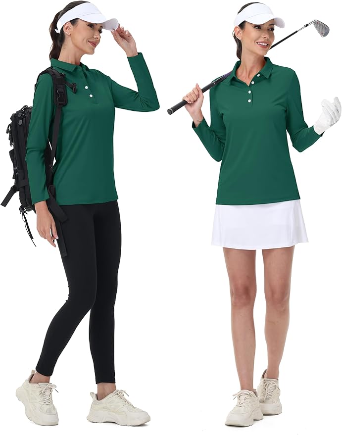 MAGCOMSEN Women's Polo Shirts Long Sleeve Golf Shirt Quick Dry UPF 50+ Sun Protection Lightweight Tennis Shirts