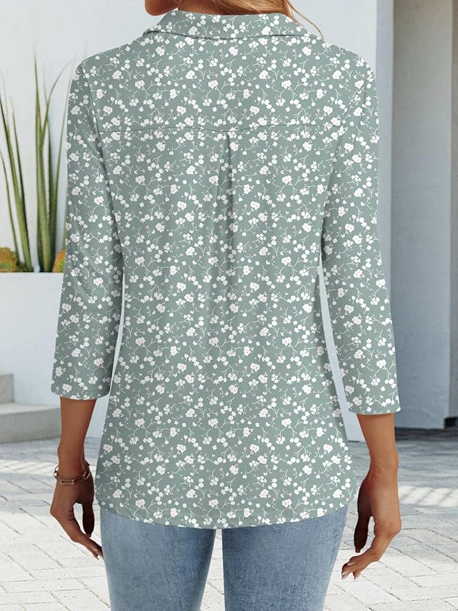 3/4 Length Sleeve Womens Tops Dressy Casual V Neck Polo Shirts Business Work Blouses 2025 Trendy Tunic Top
