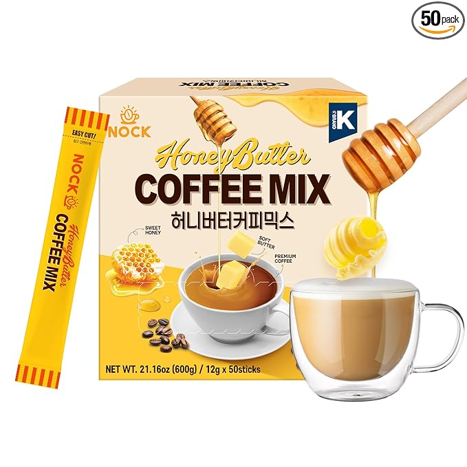 [Nokchawon] Honey Butter Coffee Mix, Sweet & Creamy Korean Instant coffee, Unique Gourmet Flavor for Office & Home Cafe, 50 Sticks (21.16 oz)