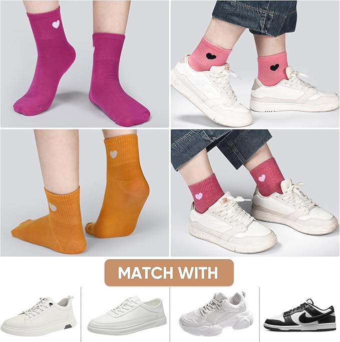 Corlap Women's Cute Cotton Crew Athletic Running Socks - Ankle High, Novelty Fun Heart Design 5-Pairs (Gift Box)