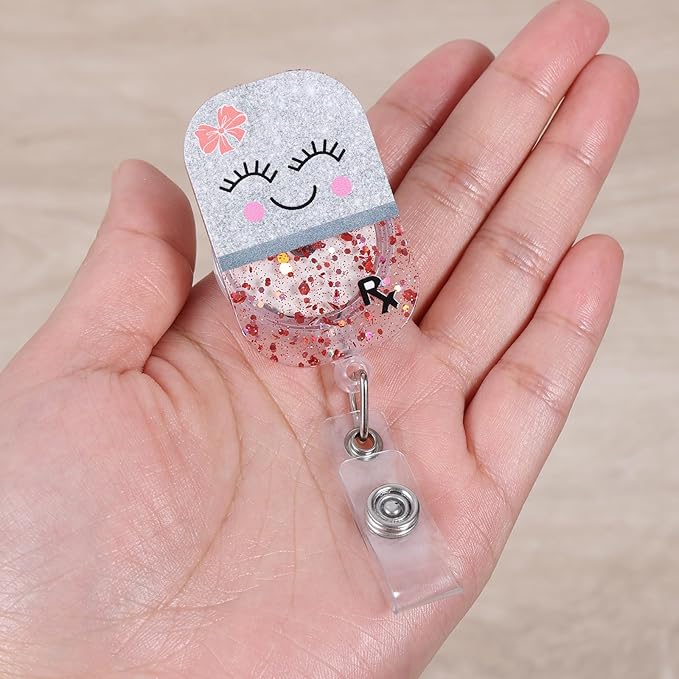 Happy Pill RX Badge Reel, Pharmacy Badge Reel, Cute ID Badge Holder Retractable Clip, Nurse Badge Reels, Nursing Student Name Badge Holders, Personalized Medical Worker Nurse Badge Accessories